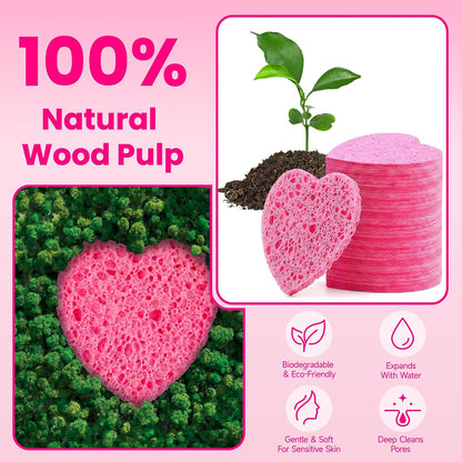120Pcs Compressed Cellulose Sponges, Heart-Shape Exfoliating