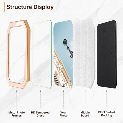 4x6 Enamel Picture Frame with HD-Tempered Glass, Octagon Photo Frame with Gold Metal Edge and Velvet Back for Tabletop and Wall Mount Display, Pink