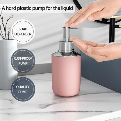 Bathroom Accessories Set 6 Piece Bath Ensemble Includes Toothbrush Holder, Soap Dispenser for Decorative Countertop and Housewarming Gift, Pink