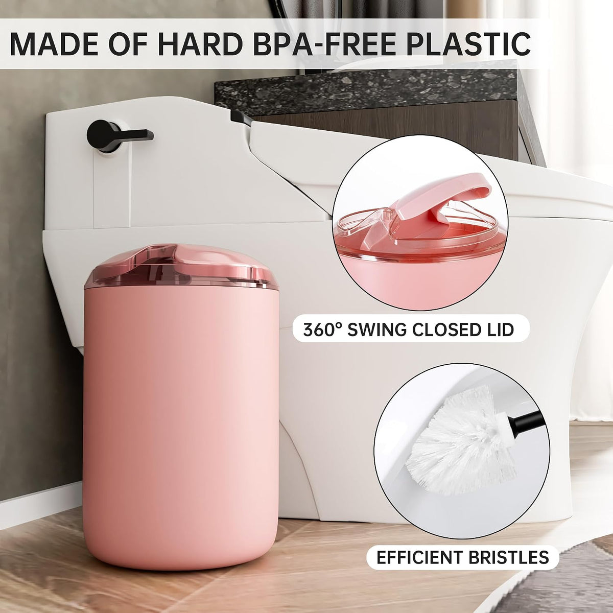 Bathroom Accessories Set 6 Piece Bath Ensemble Includes Toothbrush Holder, Soap Dispenser for Decorative Countertop and Housewarming Gift, Pink