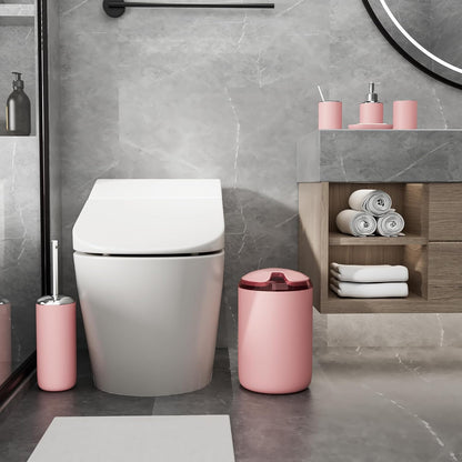 Bathroom Accessories Set 6 Piece Bath Ensemble Includes Toothbrush Holder, Soap Dispenser for Decorative Countertop and Housewarming Gift, Pink