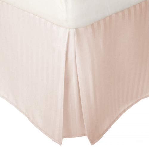 Luxury Pleated Twin-XL Bed-Skirts with Split Corners - 14" Drop, Easy Fit, Bed Skirt 100% Cotton, Box Pleated Dust Ruffle (Stripe, Peach, 14" Drop)