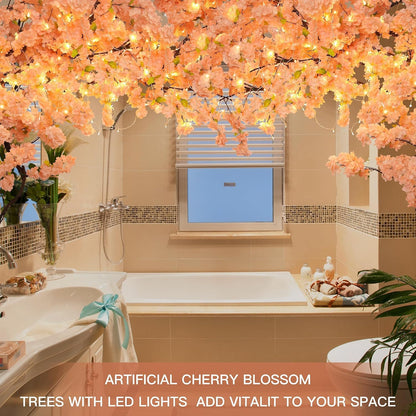4 Pack 6.5 FT Champagne Pink Cherry Blossom Vines with LED Lights