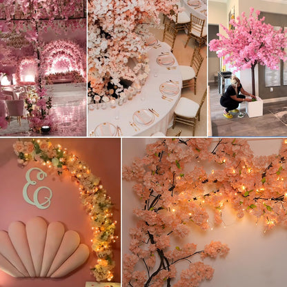 4 Pack 6.5 FT Champagne Pink Cherry Blossom Vines with LED Lights