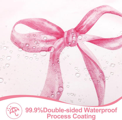 Girls Pink Bow Shower Curtain with Scalloped for Preppy Bathroom Decor,Cute Ruffle Girly Shower Curtains,Coquettecute Chic Aesthetic Shower Curtain Set with Hooks 72x72 Inch