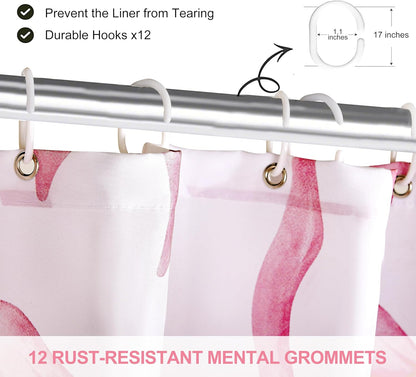 Girls Pink Bow Shower Curtain with Scalloped for Preppy Bathroom Decor,Cute Ruffle Girly Shower Curtains,Coquettecute Chic Aesthetic Shower Curtain Set with Hooks 72x72 Inch