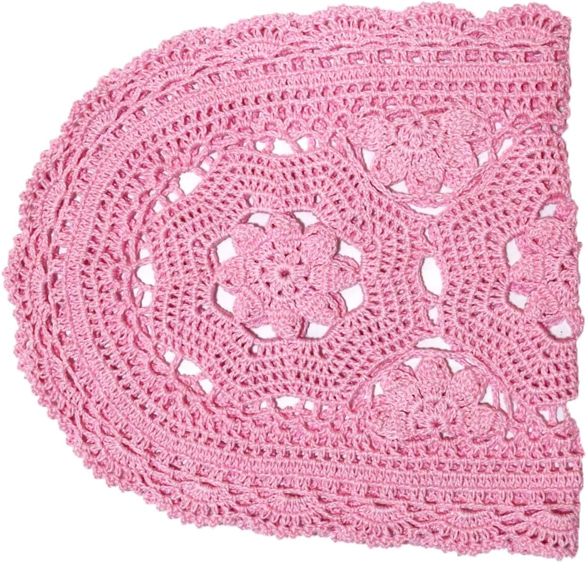 Oval Lace Doilies Width 9" to 11", Length 22" to 23" Handmade Crochet Thanksgiving Table Runner Flower Kitchen Placemats (Pink, 1)