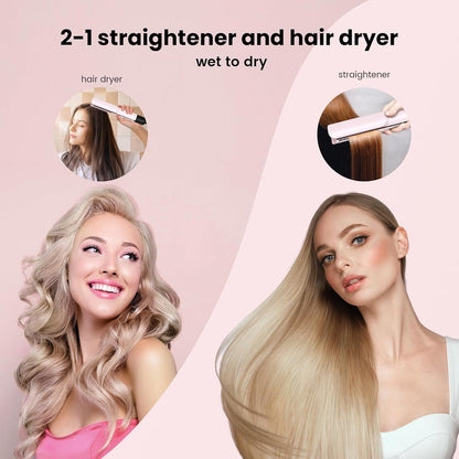 2-in-1 Hair Straightener and Blow Dryer, Professional Hair Styling Tool, Pink