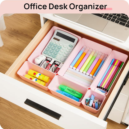 44 PCS Plastic Drawer Organizers Set, Vanity Organizer Trays, Pink