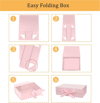 10.5"x7.5"x3.1" Pink Magnetic Gift Box with Lid & Ribbon for Present