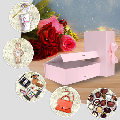 10.5"x7.5"x3.1" Pink Magnetic Gift Box with Lid & Ribbon for Present
