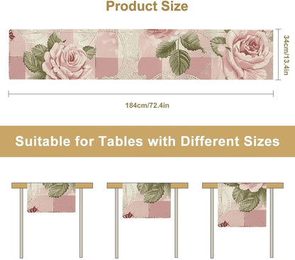 Peach Retro Pattern Table Runner 13x72 Inch Linens Burlap Table Runner with Tassels Boho Farmhouse Table Runner for Kitchen Home Christmas Halloween Party Table Decor Tablecloth