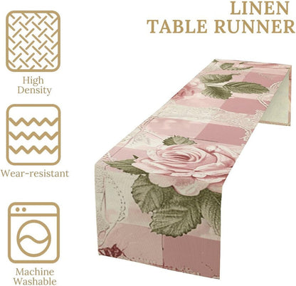 Peach Retro Pattern Table Runner 13x72 Inch Linens Burlap Table Runner with Tassels Boho Farmhouse Table Runner for Kitchen Home Christmas Halloween Party Table Decor Tablecloth