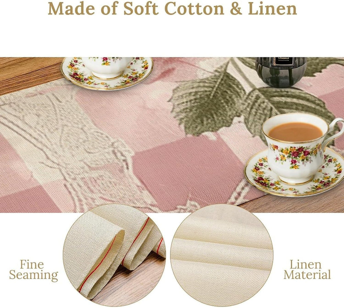Peach Retro Pattern Table Runner 13x72 Inch Linens Burlap Table Runner with Tassels Boho Farmhouse Table Runner for Kitchen Home Christmas Halloween Party Table Decor Tablecloth