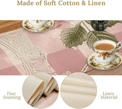 Peach Retro Pattern Table Runner 13x72 Inch Linens Burlap Table Runner with Tassels Boho Farmhouse Table Runner for Kitchen Home Christmas Halloween Party Table Decor Tablecloth