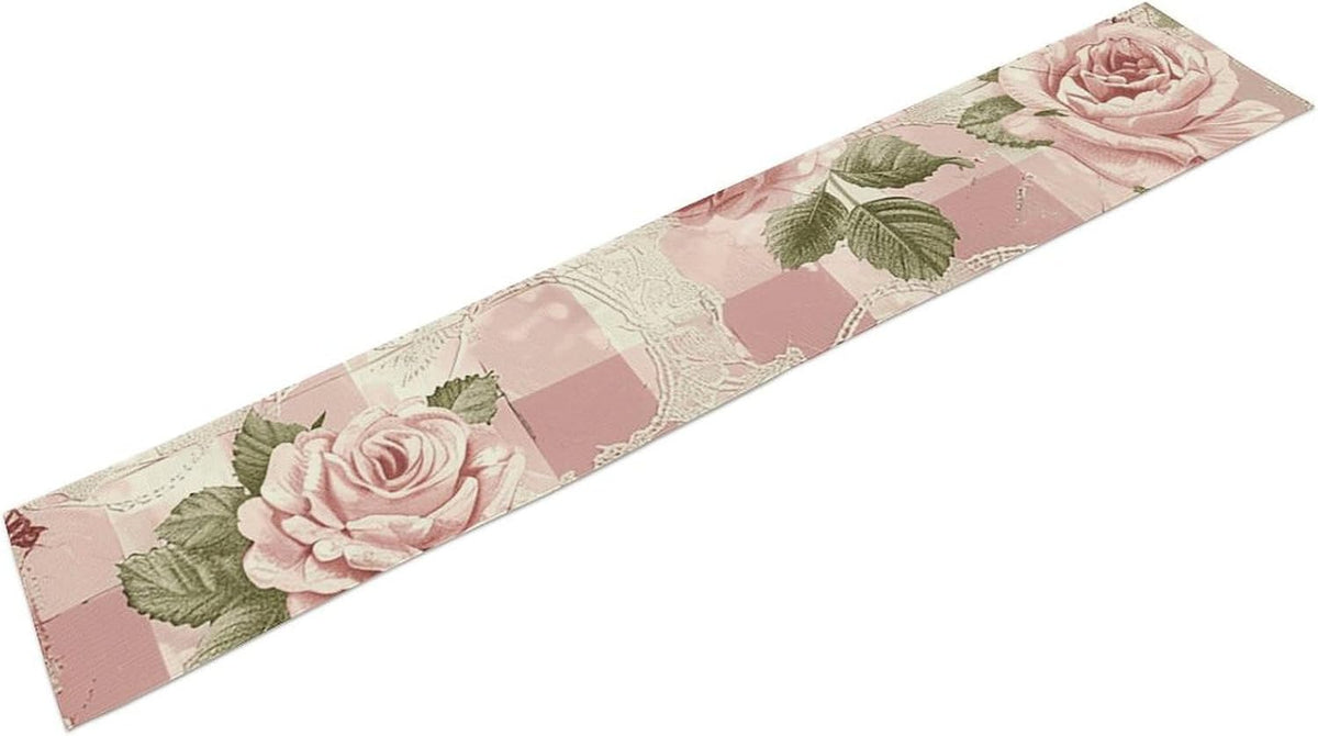 Peach Retro Pattern Table Runner 13x72 Inch Linens Burlap Table Runner with Tassels Boho Farmhouse Table Runner for Kitchen Home Christmas Halloween Party Table Decor Tablecloth