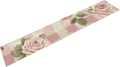 Peach Retro Pattern Table Runner 13x72 Inch Linens Burlap Table Runner with Tassels Boho Farmhouse Table Runner for Kitchen Home Christmas Halloween Party Table Decor Tablecloth