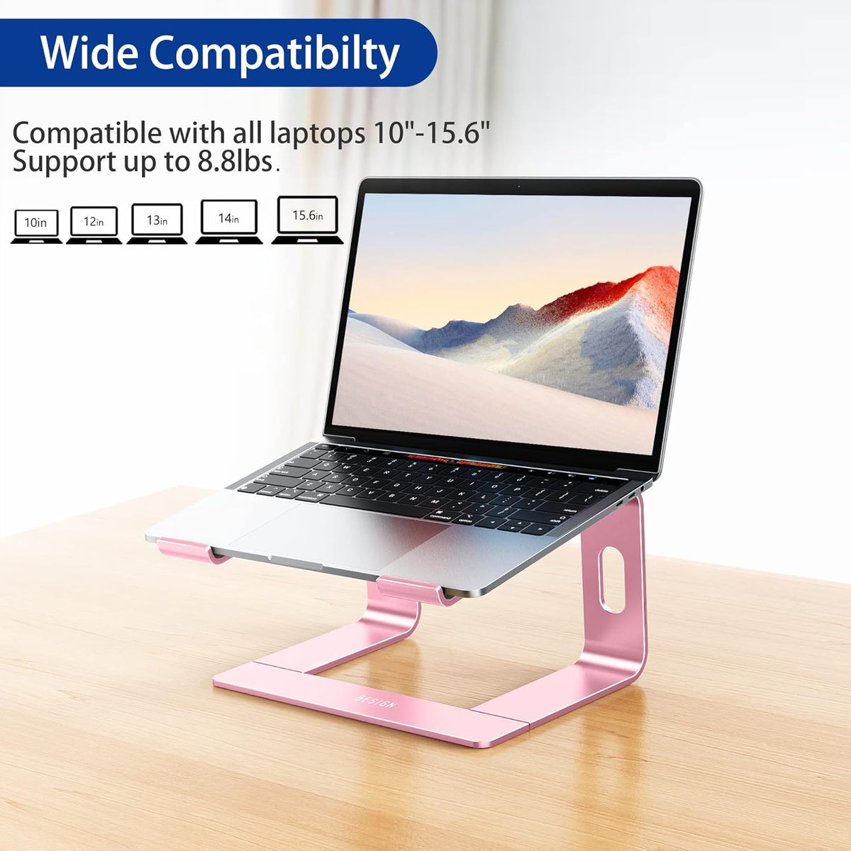 LS03 Aluminum Laptop Stand, Ergonomic Detachable Computer Stand, Notebook Riser, Laptop Mount Compatible with Air, Pro, Dell, HP, Lenovo More 10-15.6" Laptops, Pink