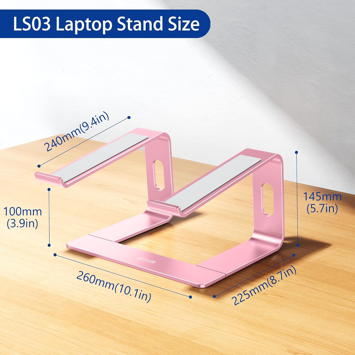 LS03 Aluminum Laptop Stand, Ergonomic Detachable Computer Stand, Notebook Riser, Laptop Mount Compatible with Air, Pro, Dell, HP, Lenovo More 10-15.6" Laptops, Pink