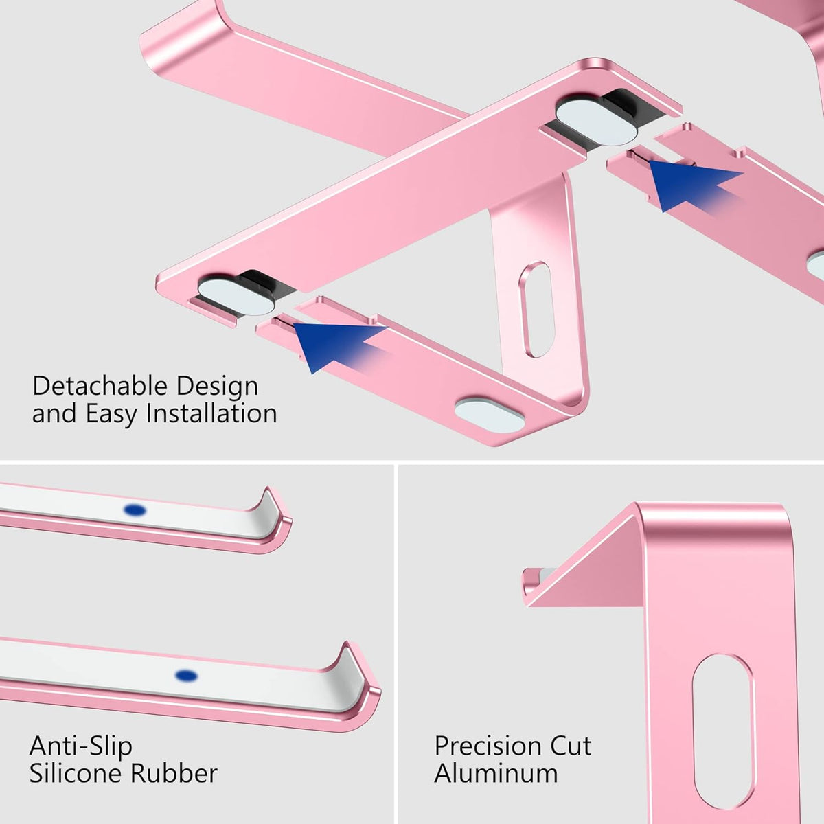 LS03 Aluminum Laptop Stand, Ergonomic Detachable Computer Stand, Notebook Riser, Laptop Mount Compatible with Air, Pro, Dell, HP, Lenovo More 10-15.6" Laptops, Pink
