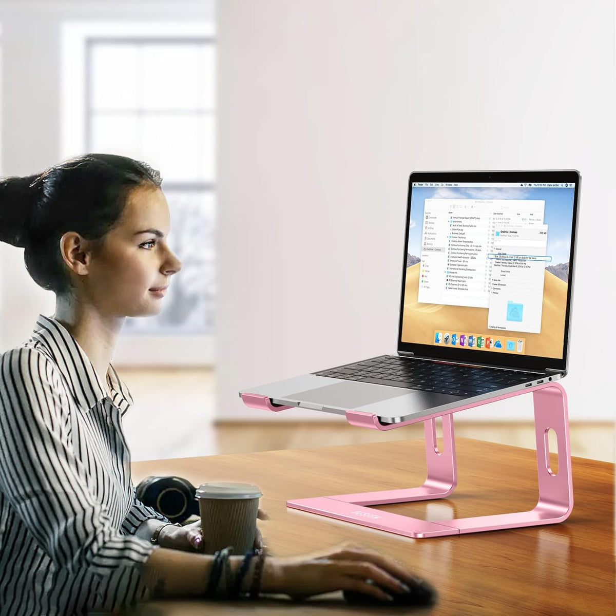 LS03 Aluminum Laptop Stand, Ergonomic Detachable Computer Stand, Notebook Riser, Laptop Mount Compatible with Air, Pro, Dell, HP, Lenovo More 10-15.6" Laptops, Pink