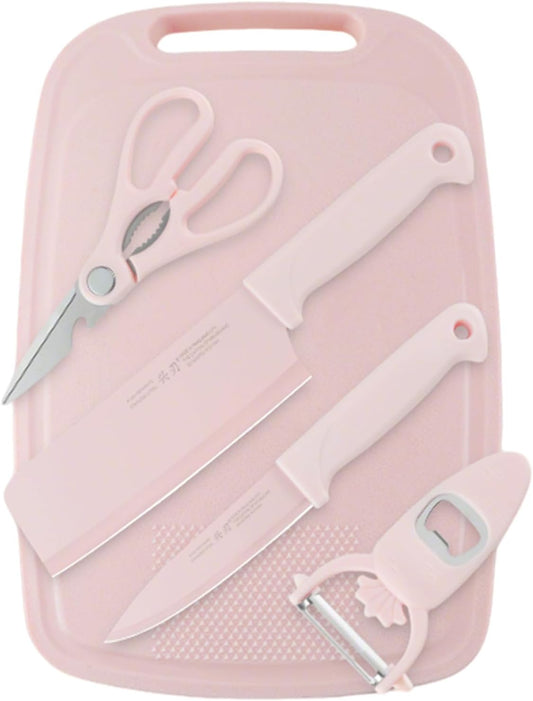 5 in 1 Mini Knife and Cutting Board Set, Pink, Compact, Stainless Steel, One Size, Adult, Indoor/Outdoor Use