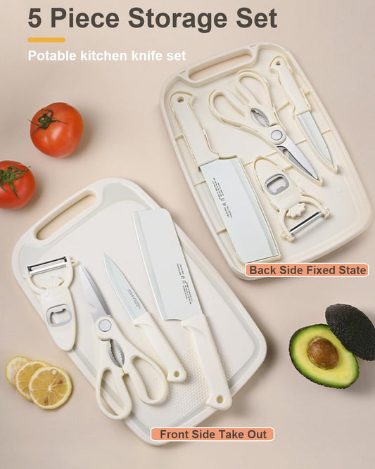 5 in 1 Mini Knife and Cutting Board Set, Pink, Compact, Stainless Steel, One Size, Adult, Indoor/Outdoor Use