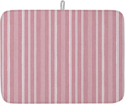 Dusty Pink Striped Dish Drying Mat 1 Pack, Minimalism Stripes Modern Vintage Farmhouse Abstract Absorbent Heat Insulating Kitchen Drying Pad Drainer Mats for Sink Counter Pot Dishes 18 X 24 Inch