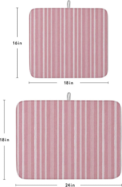 Dusty Pink Striped Dish Drying Mat 1 Pack, Minimalism Stripes Modern Vintage Farmhouse Abstract Absorbent Heat Insulating Kitchen Drying Pad Drainer Mats for Sink Counter Pot Dishes 18 X 24 Inch