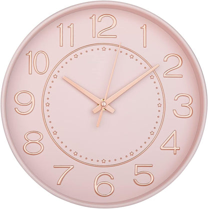 10 inch Small Wall Clocks Battery Operated,Silent No Ticking Clock for Wall,Modern Quartz Wall Clock for Living Room Bedroom Kitchen Office School Classroom Decor (Pink& Rosegold)
