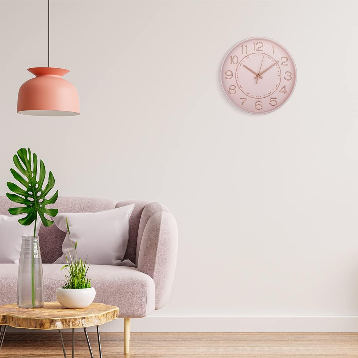 10 inch Small Wall Clocks Battery Operated,Silent No Ticking Clock for Wall,Modern Quartz Wall Clock for Living Room Bedroom Kitchen Office School Classroom Decor (Pink& Rosegold)