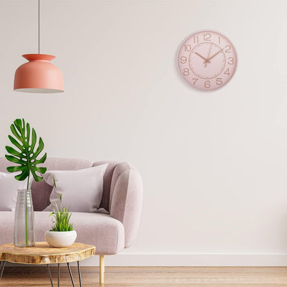 10 inch Small Wall Clocks Battery Operated,Silent No Ticking Clock for Wall,Modern Quartz Wall Clock for Living Room Bedroom Kitchen Office School Classroom Decor (Pink& Rosegold)