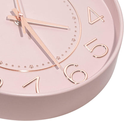 10 inch Small Wall Clocks Battery Operated,Silent No Ticking Clock for Wall,Modern Quartz Wall Clock for Living Room Bedroom Kitchen Office School Classroom Decor (Pink& Rosegold)