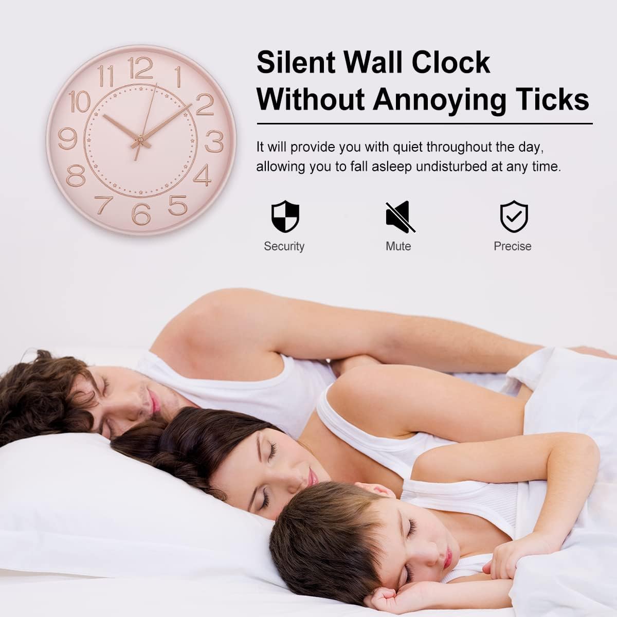 10 inch Small Wall Clocks Battery Operated,Silent No Ticking Clock for Wall,Modern Quartz Wall Clock for Living Room Bedroom Kitchen Office School Classroom Decor (Pink& Rosegold)
