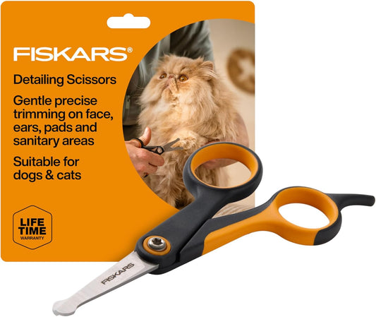 Fiskars Pet, Dog & Cat Grooming Scissors, Rounded Tips & SoftGrip Handle, Cat and Dog Supplies, 5.5”, Orange/Black, Detailing Scissors