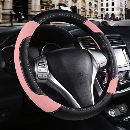 Leather Car Steering Wheel Cover, Universal Fit for Most Cars, Pink