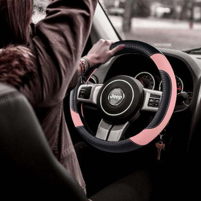Leather Car Steering Wheel Cover, Universal Fit for Most Cars, Pink