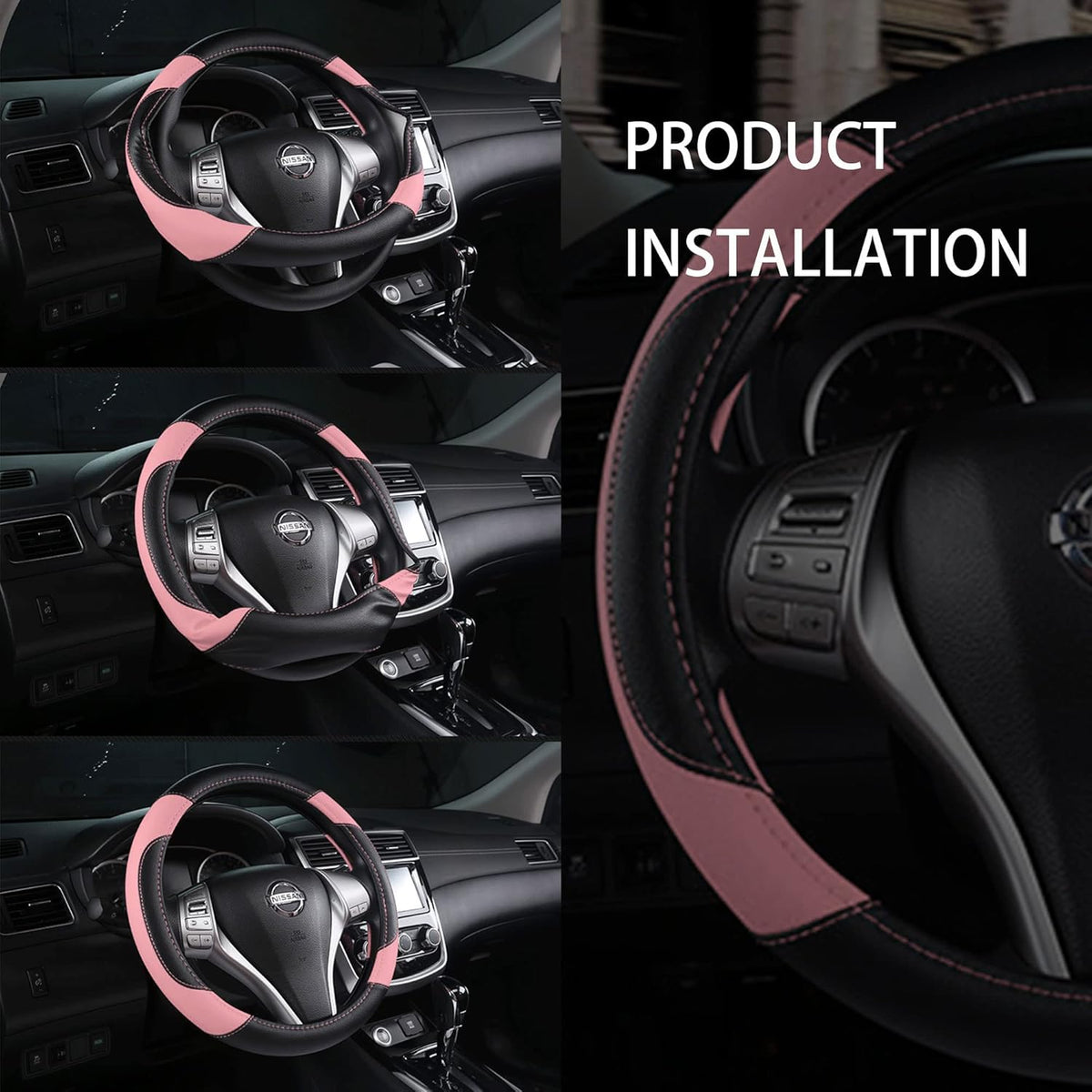 Leather Car Steering Wheel Cover, Universal Fit for Most Cars, Pink