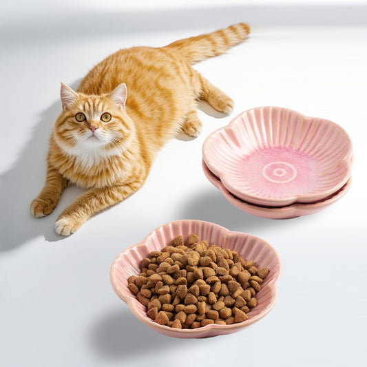 Ceramic Cat Food Bowls, Whisker Friendly Shallow Plates Set of 3
