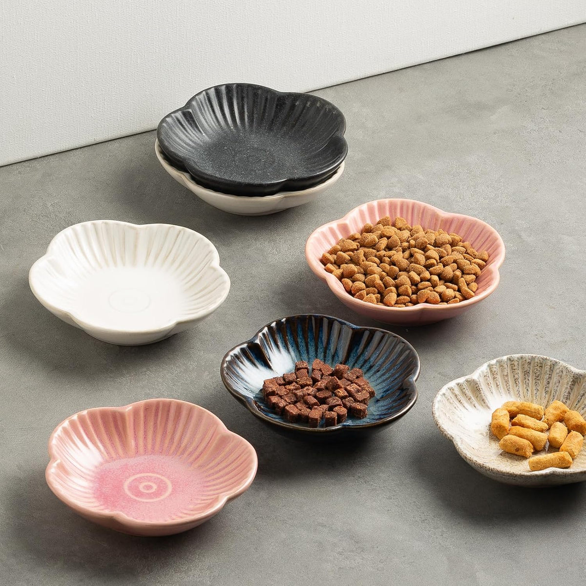 Ceramic Cat Food Bowls, Whisker Friendly Shallow Plates Set of 3