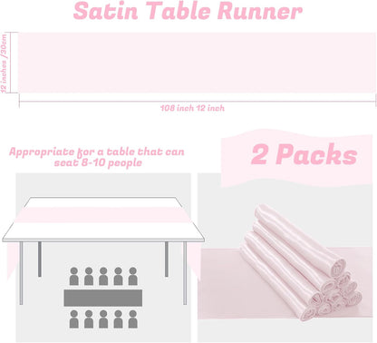 2 Pack Light Pink Silky Satin Table Runner 12" x 108"