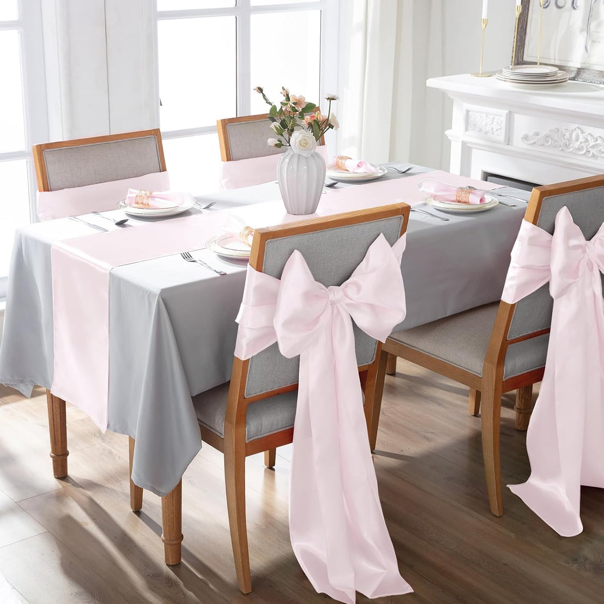 2 Pack Light Pink Silky Satin Table Runner 12" x 108"
