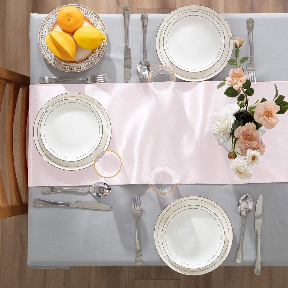 2 Pack Light Pink Silky Satin Table Runner 12" x 108"