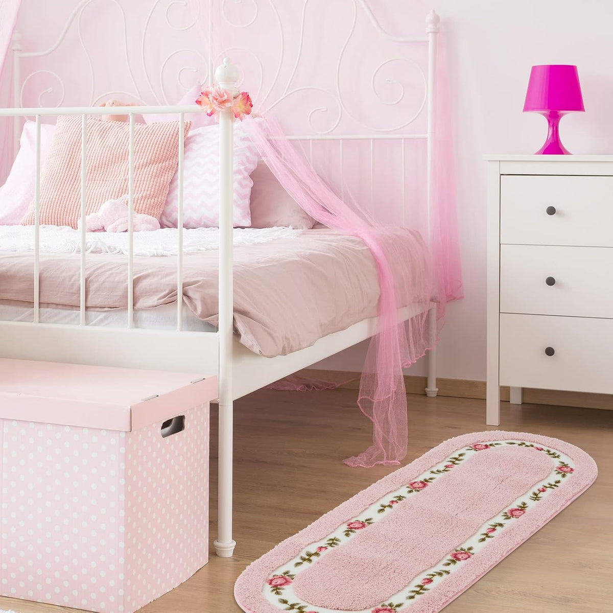 4 Pcs Rose Flowers Coquette Bathroom Rugs Set Coquette Doom Decor Rose Flower Area Rugs Non Slip Absorbent Washable Door Mat Floral Bathroom Carpet for Home Hotel, 4 Shapes(Pink)