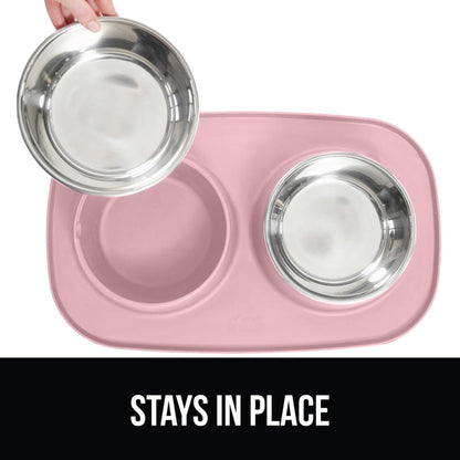 Dog Bowl Set with Feeding Mat, 304 Stainless Steel, 2 Cup Pink