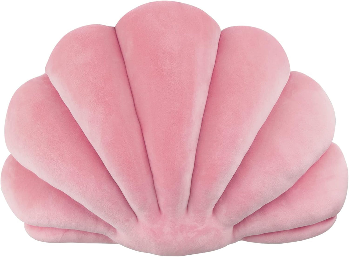 Seashell Pillow Sea Shaped Decorative Princess Throw Pillow 3D Velvet Soft Ocean Cute Throw Pillows for Bed Couch Chair Sofa Room 13.4 X 9.8 inch