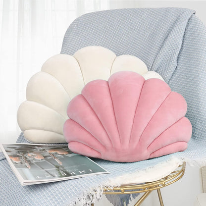 Seashell Pillow Sea Shaped Decorative Princess Throw Pillow 3D Velvet Soft Ocean Cute Throw Pillows for Bed Couch Chair Sofa Room 13.4 X 9.8 inch