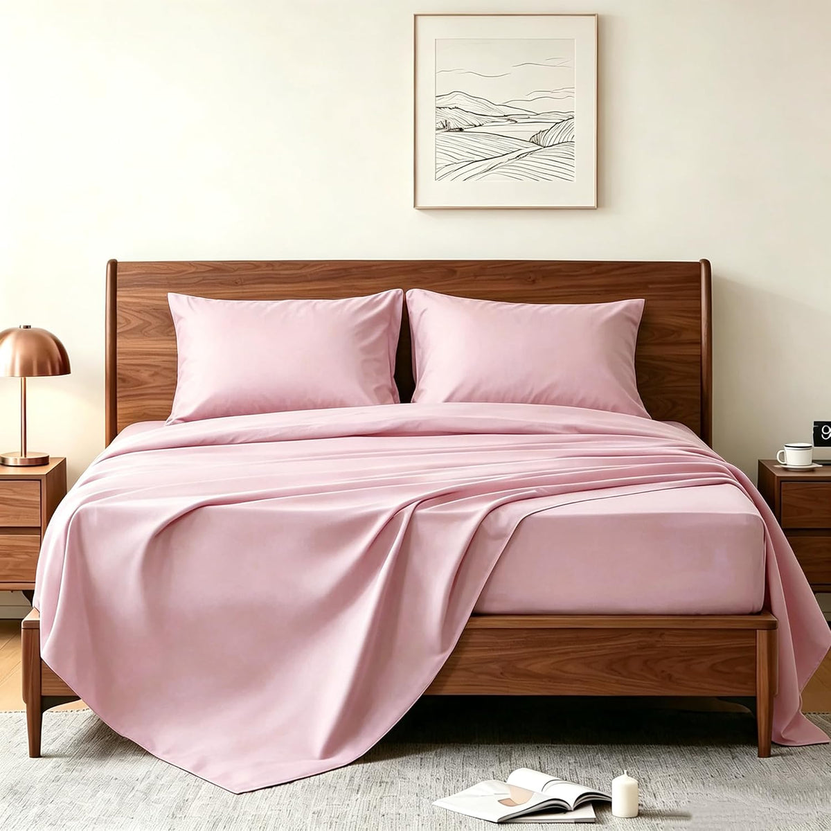 Twin Size 4 Piece Sheet Set - Hotel Luxury Bedding for Twin Size Bed - Soft and Breathable Bed Sheets Set - Deep Pocket Sheets,Wrinkle & Fade Resistant(Twin, Baby Pink)