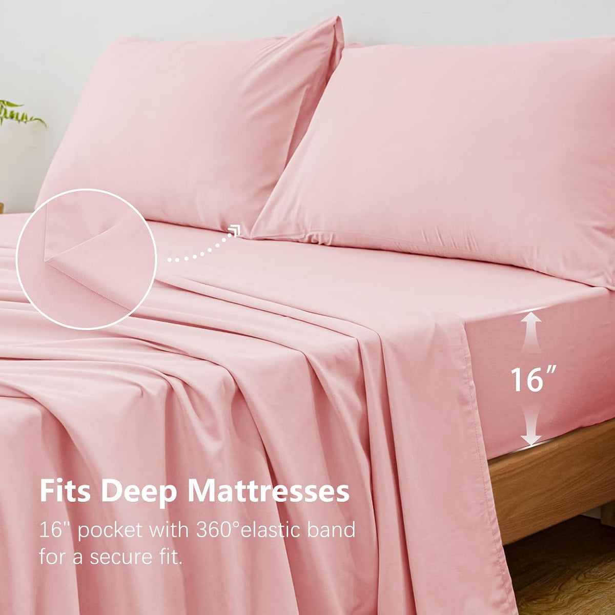 Twin Size 4 Piece Sheet Set - Hotel Luxury Bedding for Twin Size Bed - Soft and Breathable Bed Sheets Set - Deep Pocket Sheets,Wrinkle & Fade Resistant(Twin, Baby Pink)