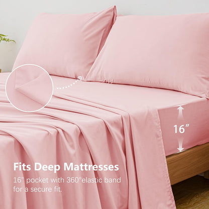 Twin Size 4 Piece Sheet Set - Hotel Luxury Bedding for Twin Size Bed - Soft and Breathable Bed Sheets Set - Deep Pocket Sheets,Wrinkle & Fade Resistant(Twin, Baby Pink)